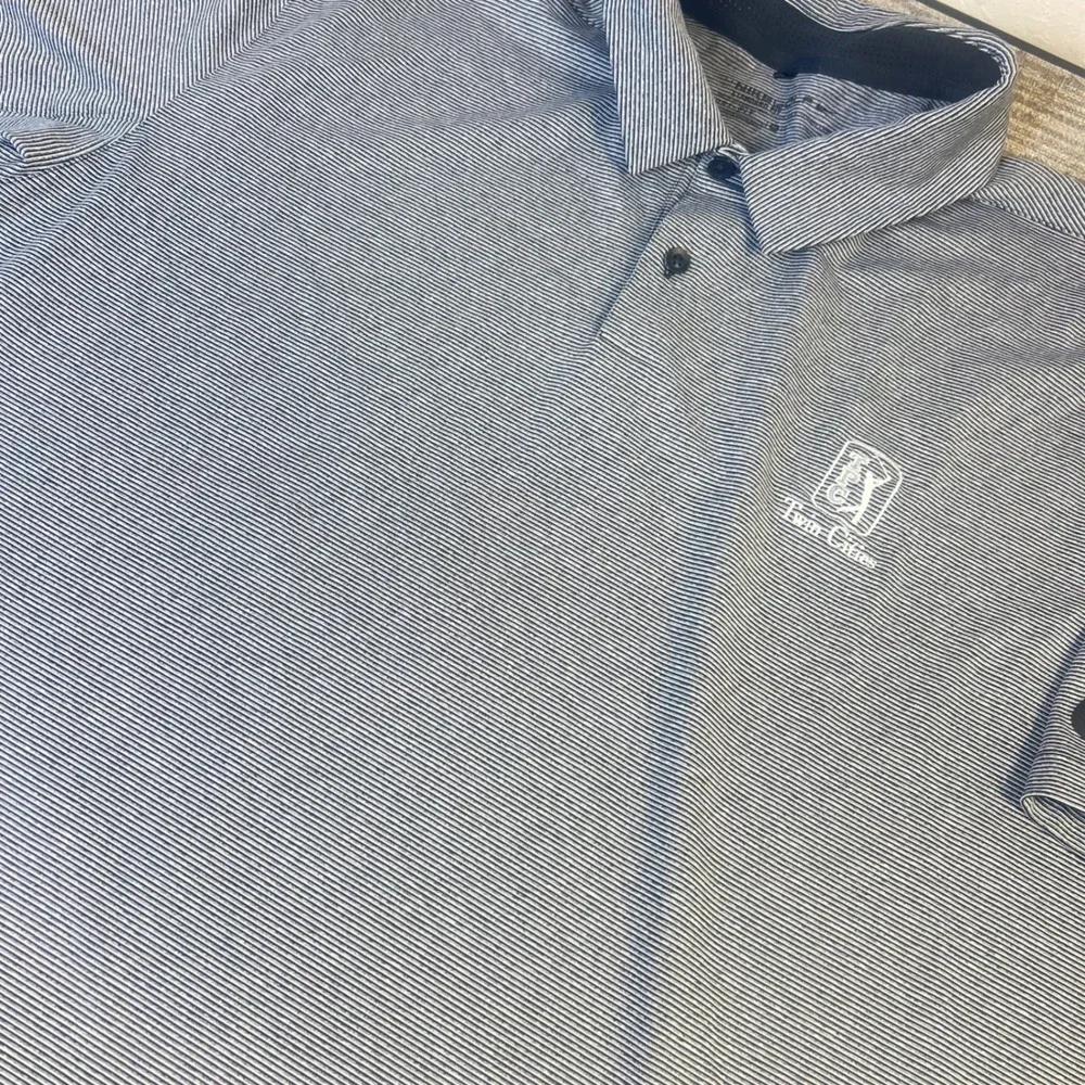 Nike Golf TPC Twin Cities Polo Shirt Mens XL Navy White Micro Stripe Performance